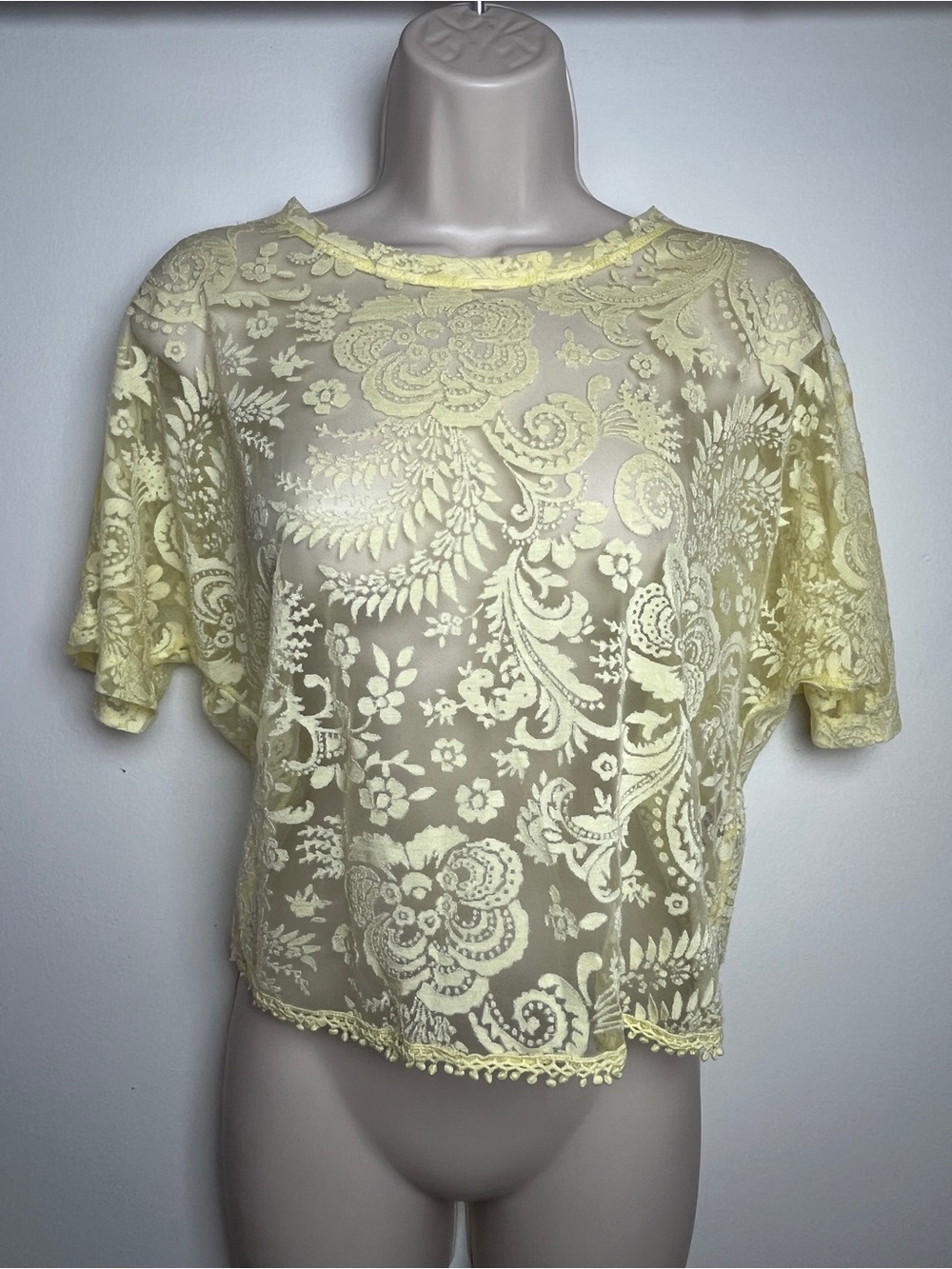 Ginger Sheer Lace Floral Boxy Relaxed Fit XS Summer Lightweight Boho Preppy